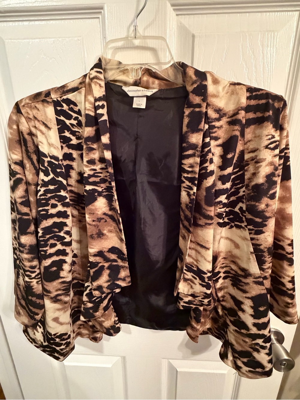 Christopher & Banks Open-Front Animal Print Blazer in Brown and Black